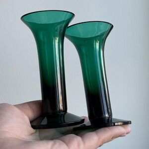 2 Emerald Teal Vintage Handmade Art Decor Glass Vases Swedish Reijmyre Glasbruk